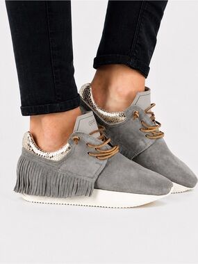 ESSEUTESSE Fringe Silver Leather Sneakers Shoes Made in Italy Womens 36 6 US